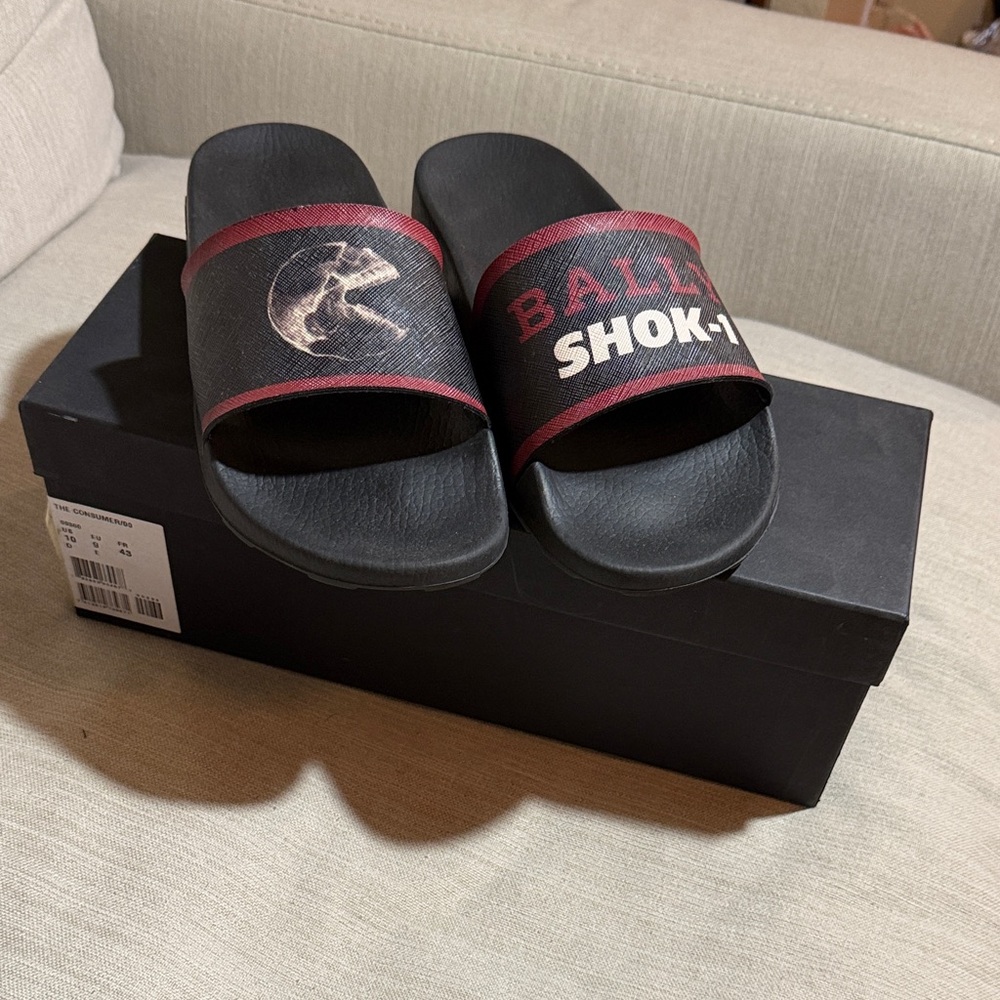 Bally Black and Red Slide Sandals